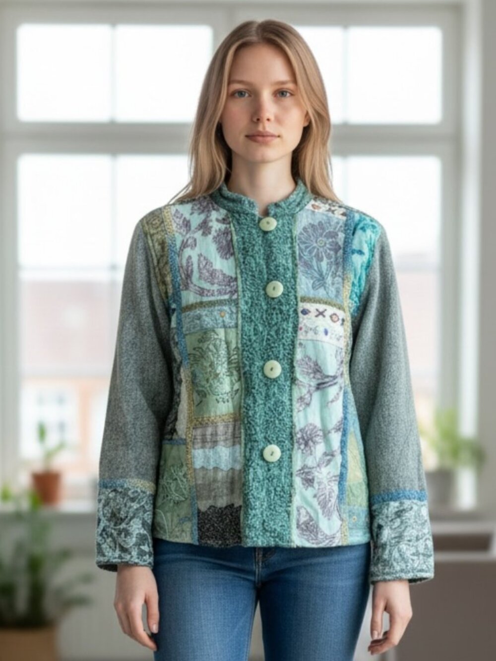 Retro BOHO VTG Embroidered Beaded Mixed Media Statement Jacket‎ Sz S 82H